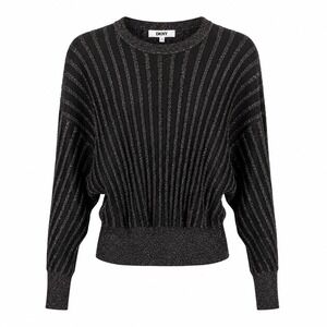 DKNY Womens Sweater Medium Black Metallic Rib Knit Shimmer Glam Disco Party NWT